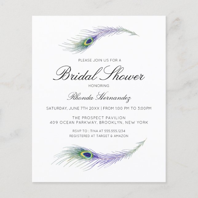 Purple Peacock Bridal Shower Invitation (Front)