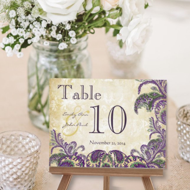 Purple Peacock Colours Paisley Wedding Table Numbe Postcard (Creator Uploaded)