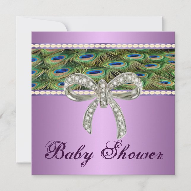 Purple Peacock Diamond Bow Baby Shower Invitation (Front)