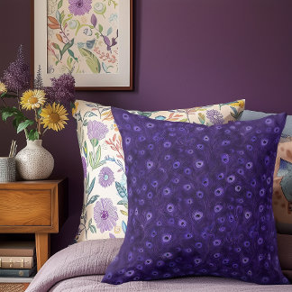 Purple Peacock Feather Cushion