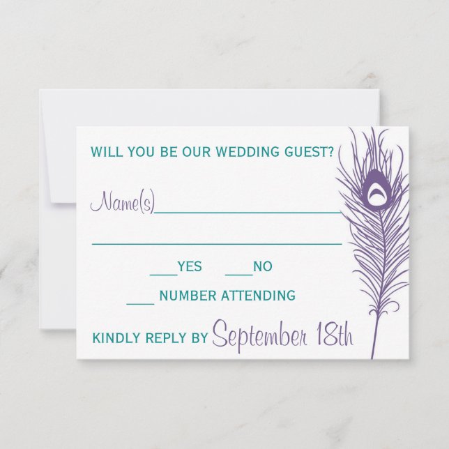 Purple Peacock Feather RSVP Card (Front)
