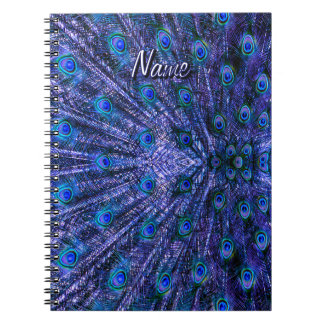 Purple Peacock Feathers Custom Name Notebook