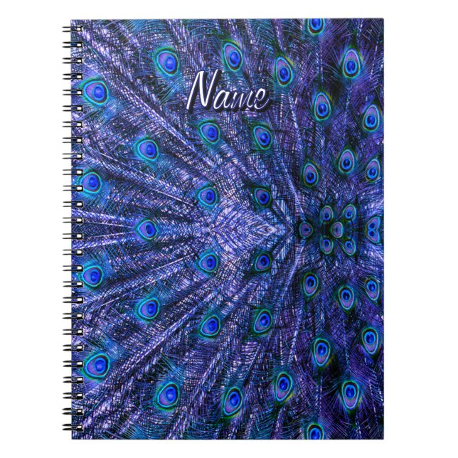 Purple Peacock Feathers Custom Name Notebook (Front)