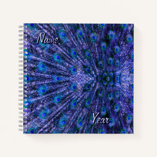 Purple Peacock Feathers Custom Name YEAR Notebook