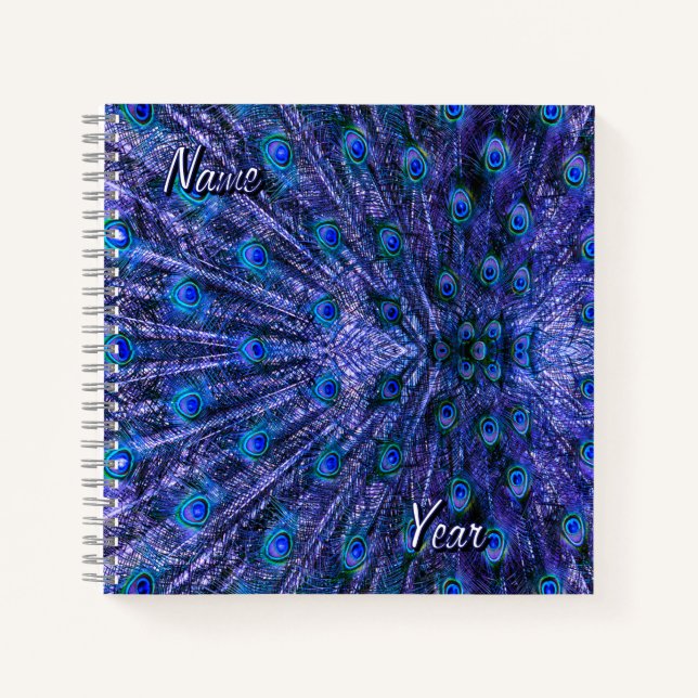 Purple Peacock Feathers Custom Name YEAR Notebook (Front)