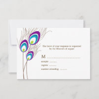 Purple Peacock Feathers RSVP Cards
