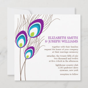 Purple Peacock Feathers Wedding Invitation