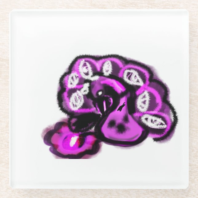 Purple peacock glass coaster (Front)