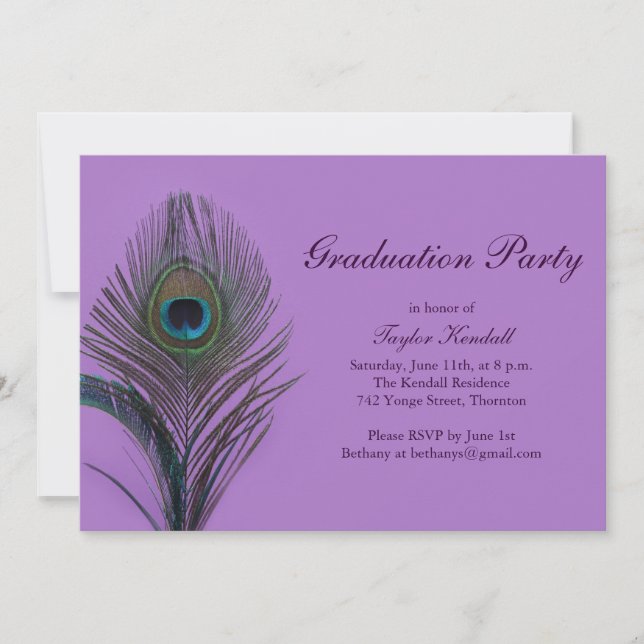 Purple Peacock Graduation Invitation (Front)