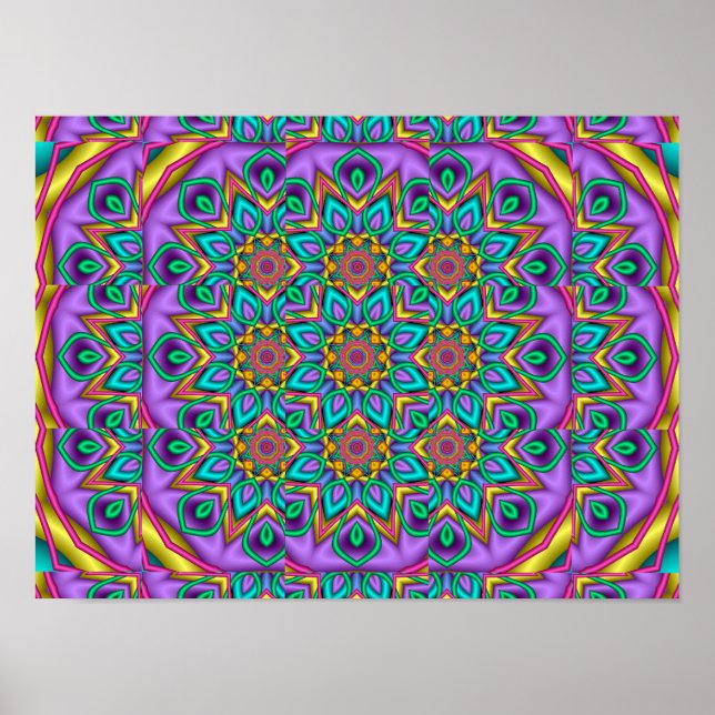 Purple Peacock Kaleidoscope Mandala Fractal Poster (Front)