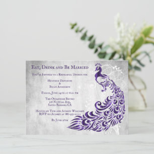 Purple Peacock Leaf Vine Rehearsal Dinner Invite