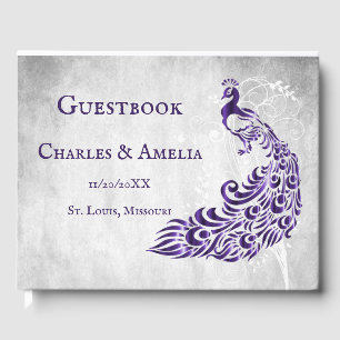 Purple Peacock Leaf Vine Wedding Guestbook