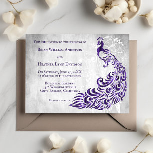 Purple Peacock Leaf Vine Wedding Invitation