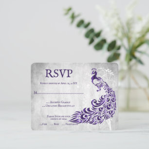 Purple Peacock Leaf Vine Wedding RSVP Card