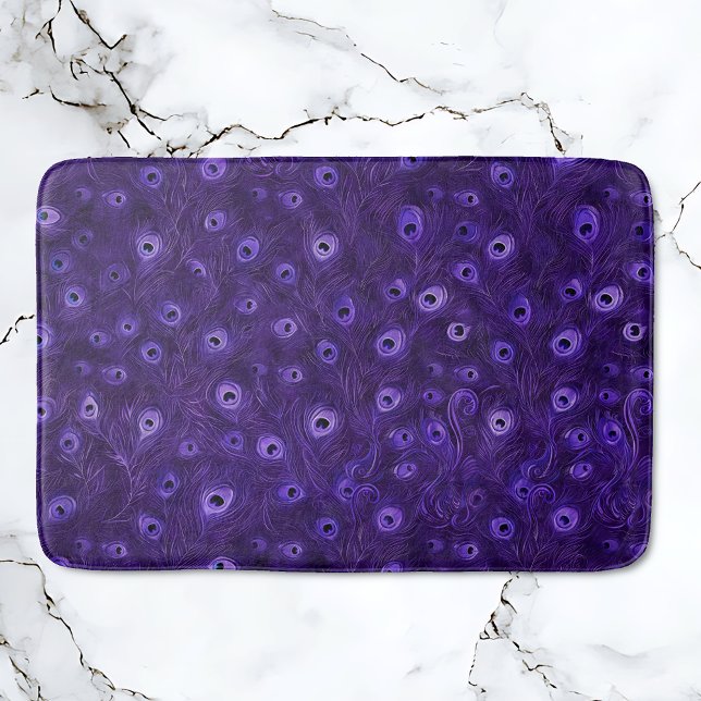 Purple Peacock Paradise  Bath Mat (Purple Peacock Paradise bathmat, vibrant bold colors, peacock feathers.)