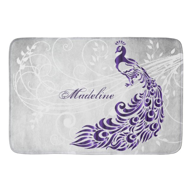 Purple Peacock Personalised Bath Mat (Front)