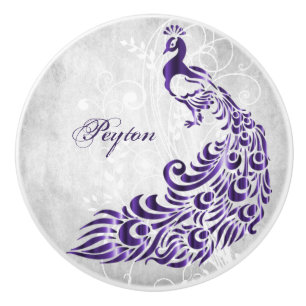 Purple Peacock Personalised Ceramic Knob