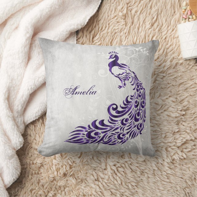 Purple Peacock Personalised  Cushion (Blanket)