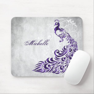 Purple Peacock Personalised Mouse Pad