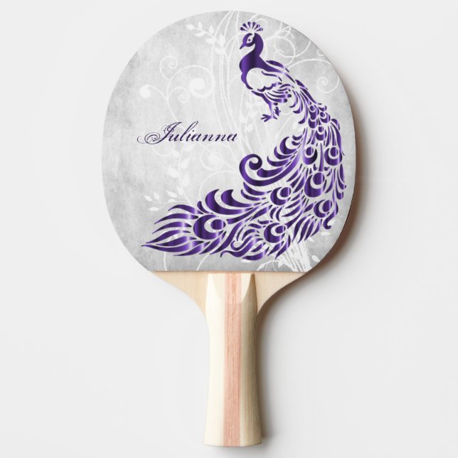 Purple Peacock Personalised Ping Pong Paddle (Front)
