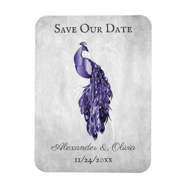 Purple Peacock Save The Date Magnet (Vertical)