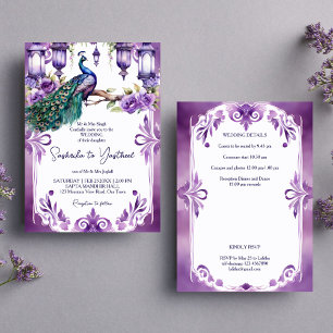 Purple peacock vintage garden Indian wedding Invitation