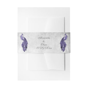 Purple Peacock Wedding Invitation Belly Band