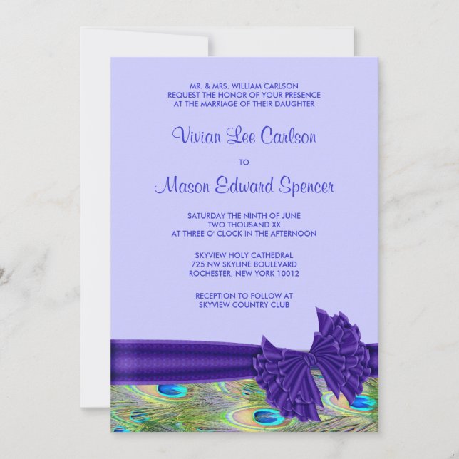 Purple Peacock Wedding Invitations (Front)