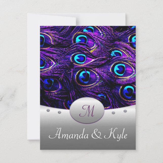 Purple Peacock Wedding Invitations 4.25" x 5.5" (Front)