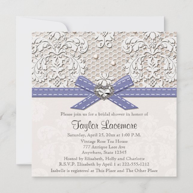 Purple Pearl Lace Diamond Bridal Shower Invitation (Front)