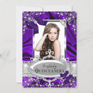 Purple Pearl & Silk Bow Glamour Quinceanera Invitation