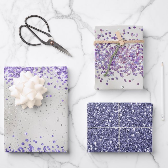 Purple Pearl Silver Sparkle      Wrapping Paper Sheet (Front)