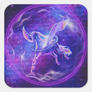 Purple Pegasus Neon Winged Horse Galaxy Art Square Sticker