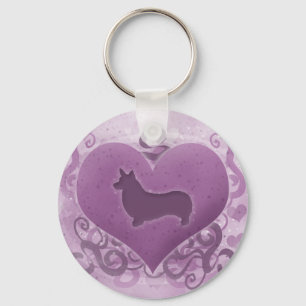 Purple Pembroke Welsh Corgi Valentine Key Ring