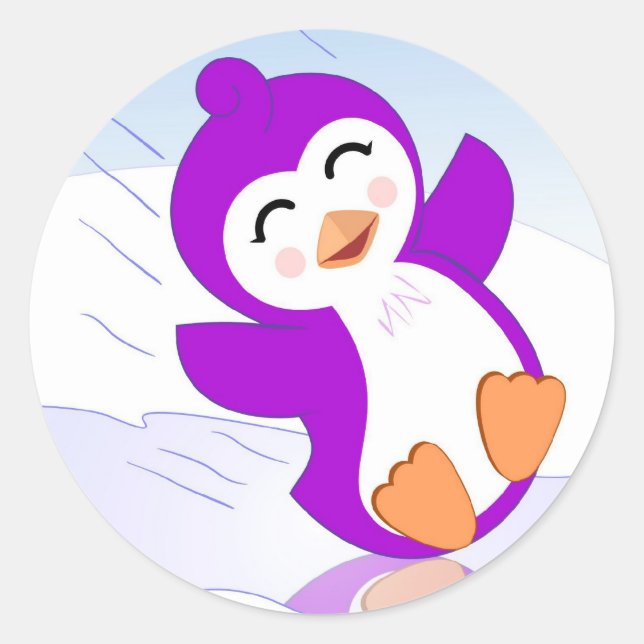 Purple Penguin on Ice Stickers (Front)