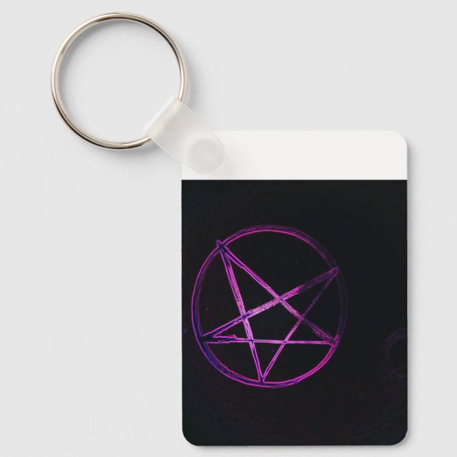 purple pentagram credit card bottle opener key ring (Front)