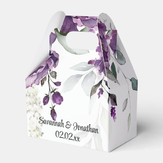 Purple Peonies and Sage Greenery Wedding Favour Favour Box (Front Side)