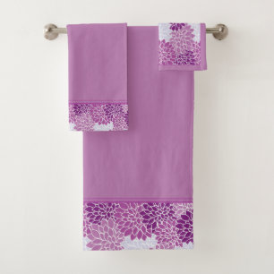 Purple Peonies Bath Towel Set