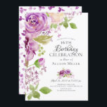 Purple Peonies Floral 16th Birthday  Invitation<br><div class="desc">Floral 16th birthday party invitation featuring gorgeous hand painted purple & cream peonies & leafy green leaves.  Flip our invite over to view a coordinating purple watercolor butterfly back for an extra special touch.</div>