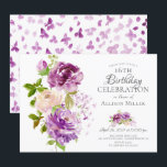 Purple Peonies Floral 16th Birthday  Invitation<br><div class="desc">Floral 16th birthday party invitation featuring gorgeous hand painted purple & cream peonies & leafy green leaves.  Flip our invite over to view a coordinating purple watercolor butterfly back for an extra special touch.</div>
