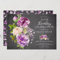 Purple Peonies Floral Birthday Invitation