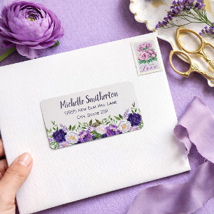 Purple Peonies Floral Botanical Label