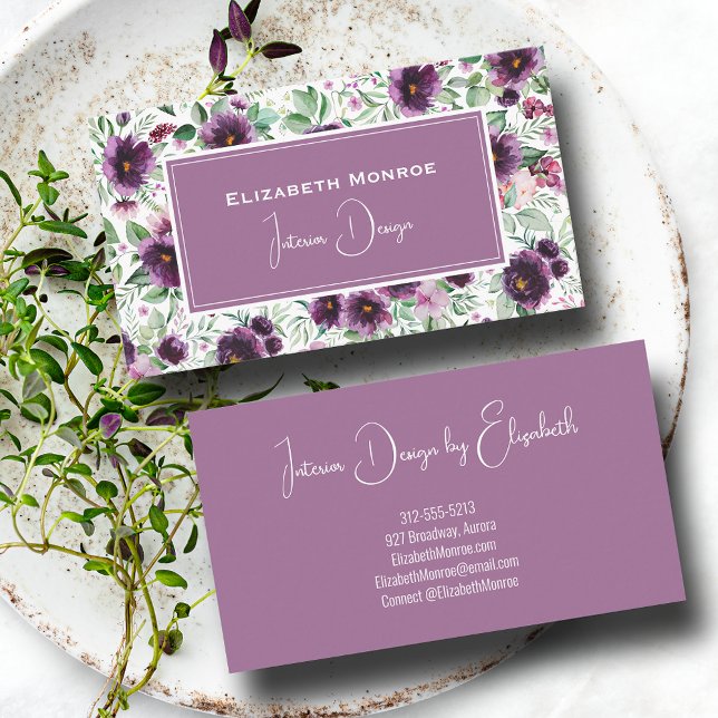 Purple Peonies Floral  Business Card (Creator Uploaded)