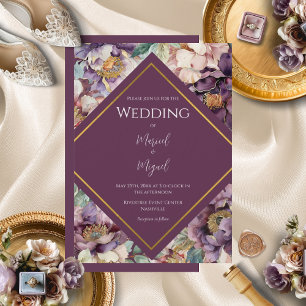 Purple Peonies Floral Modern Wedding Invitation