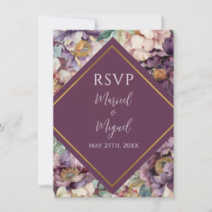 Purple Peonies Floral Modern Wedding RSVP