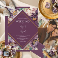 Purple Peonies Floral Photo Modern Wedding