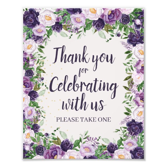 Purple Peonies Floral Thank You Party Favor Photo Print (Front)