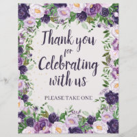 Purple Peonies Floral Thank You Party Favour