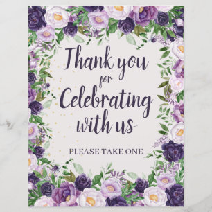 Purple Peonies Floral Thank You Party Favour
