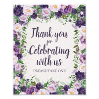 Purple Peonies Floral Thank You Party Favour